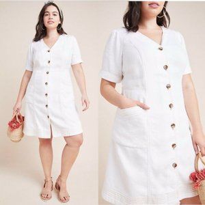 Anthropologie White Denim Button-Fr Casual Dress